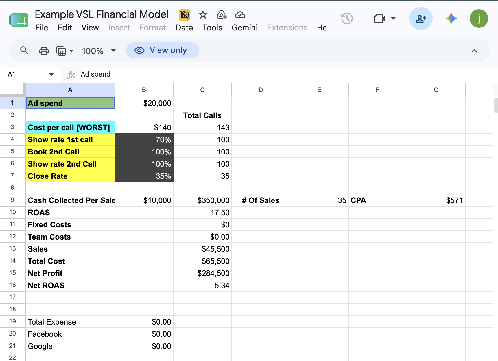 VSL Financial Model Calculator preview